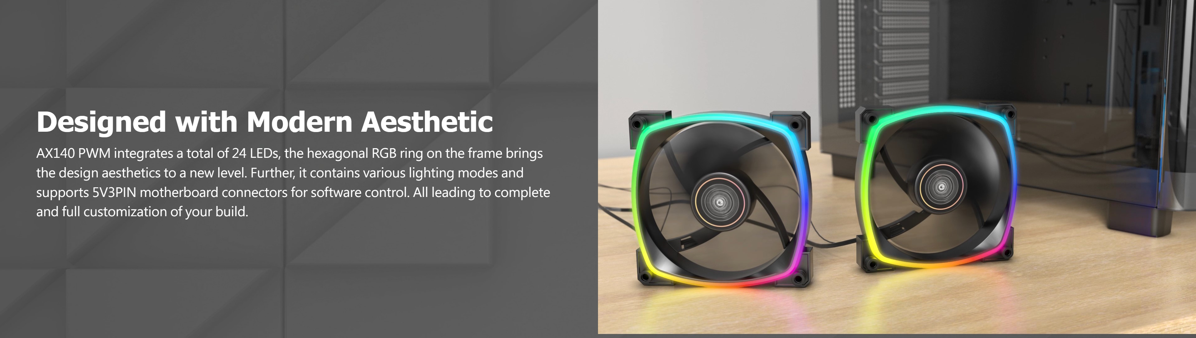 A large marketing image providing additional information about the product Montech AX140 - ARGB PWM 140mm Fan (Black) - Additional alt info not provided